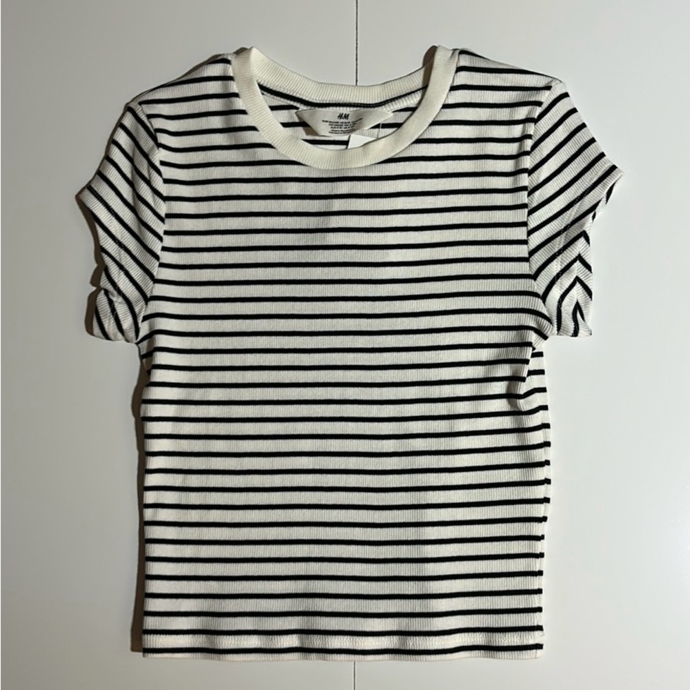 H&M Striped Ribbed Tee - Girls Size 8-10Y NWT